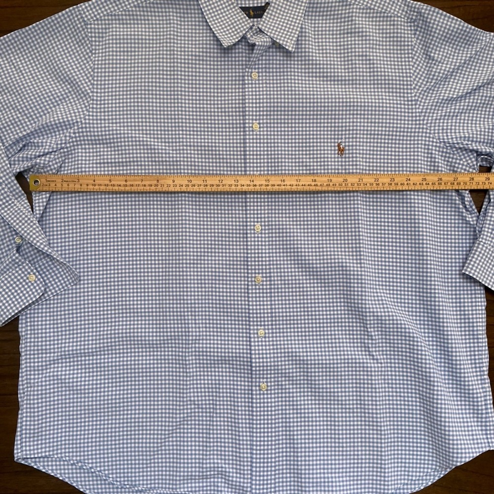 Ralph Lauren Mens 2XB Blue White Gingham Check Cotton Button Down Shirt Long Slv - Picture 3 of 6